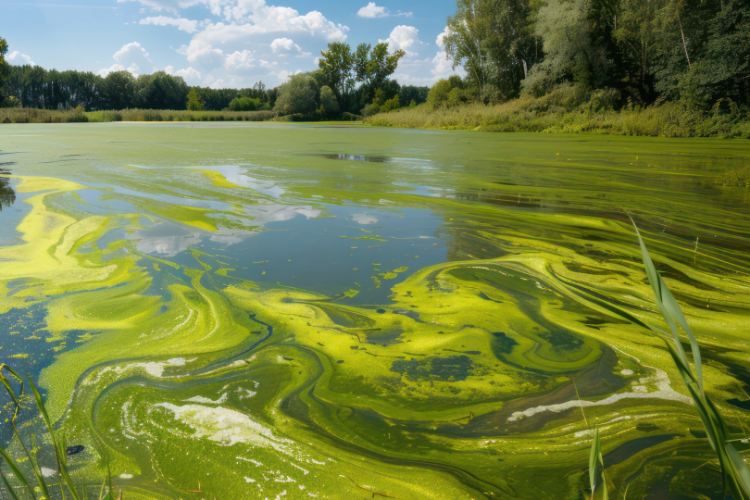 Green algae on lake